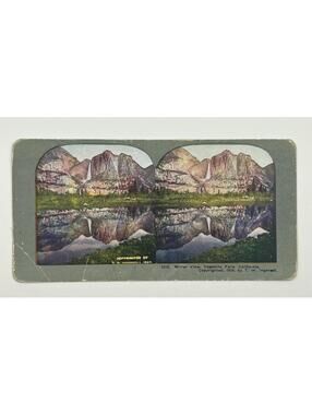 Vintage 1898 T.W. Ingersoll Stereoview #1212 - Mirror View Yosemite Falls CA  L1